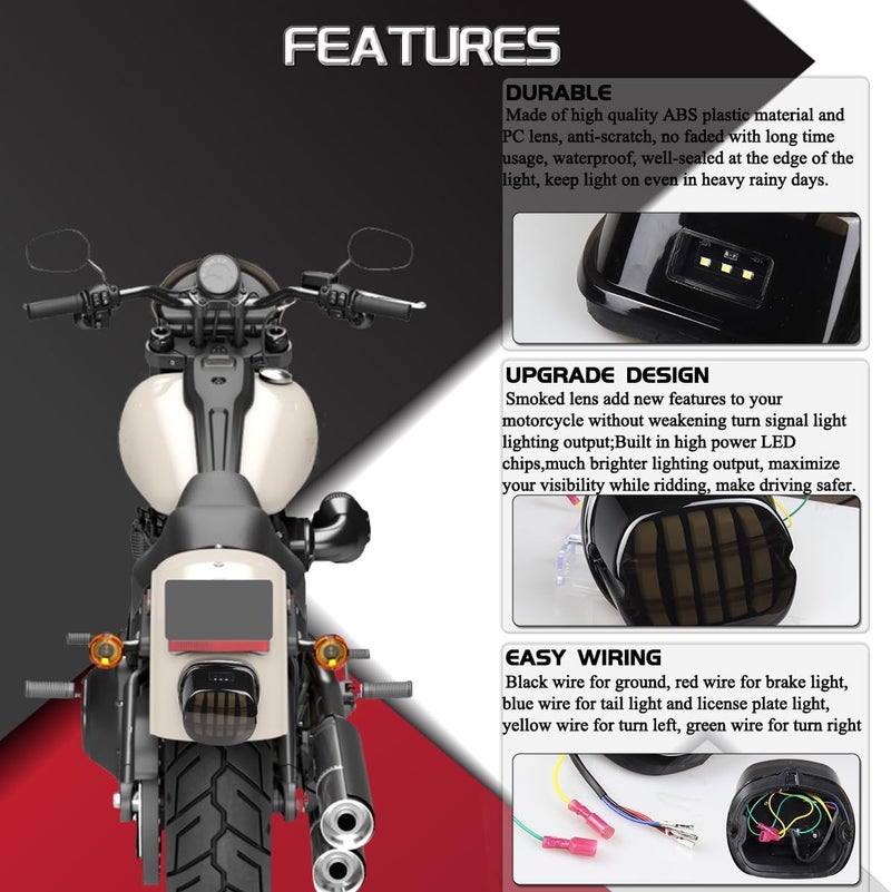 FACAILAHA Smoked Layback LED Tail Lights Motorcycle Brake Taillights Integrated Turn Signals for Harley Touring Road King Road Glide Dyna Electra Glide Street Bob Fat Bob Sportster Ultra Limited - Image 3